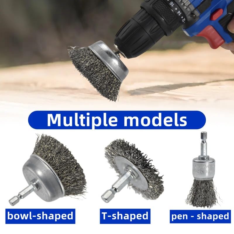 13 Pack Carbon Steel Wire Wheel Brush Set, Wire Brush for Drill, Nylon/Brass/Stainless Steel Bristles Multi-Purpose Cleaning Tool for Rust, Dirt, Paint Scrubbing, Kitchen & Home Use