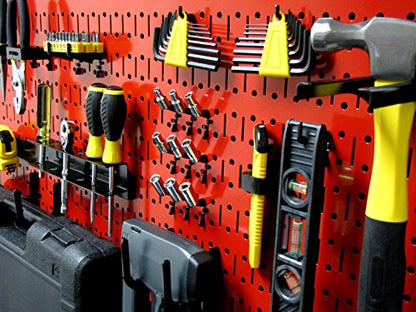 Wall Control Pegboard Rack Horizontal Metal Pegboard Garage Tool Storage Pack - Two 32-Inch Wide x 16-Inch Tall Easy To Install Peg Boards (Red) - color: Red