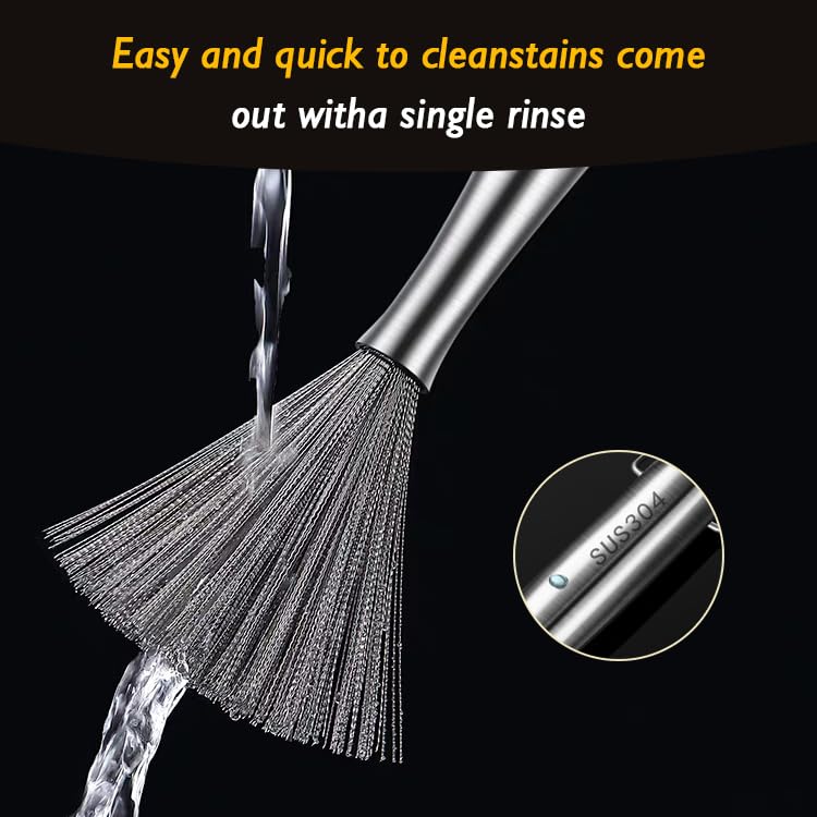 Stainless Steel Dish Brush with Handle, Metal Steel Wool Scrubber for Cast lron, Cookware, Pot(2 PCS) - color: Pcs2