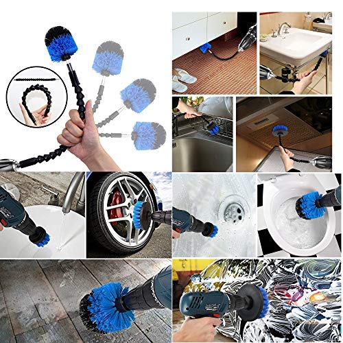 HUAWELL 8 Pack Drill Brush Power Scrubber Cleaning Brush Extended Long Attachment Set All Purpose for Bathroom Surfaces, Grout, Floor, Tub, Shower, Tile, Kitchen and Car (Yellow) - color: Yellow