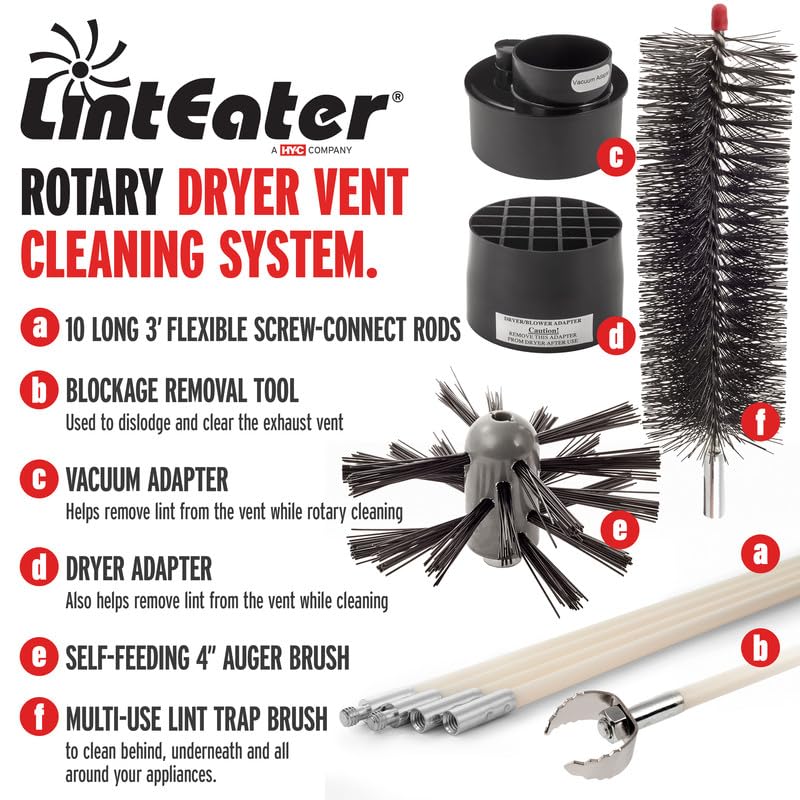 Gardus RLE30 LintEater Rotary Dryer Vent Cleaning System, Removes Lint, Extends Up to 30’ - style: 30' Screw-Connect Kit
