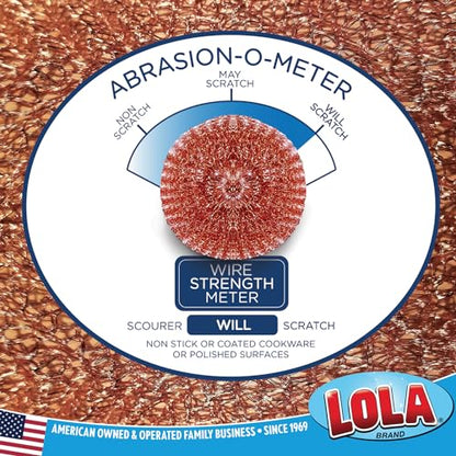 LOLA Copper Mesh Scouring Pad, 2 Pack, 45 Grams, 4" Heavy Duty Cleaning Pads, Copper Coated Knitted Wire Mesh, Recyclable, Cleans Baked On Messes - size: 2 Pack, style: Jumbo