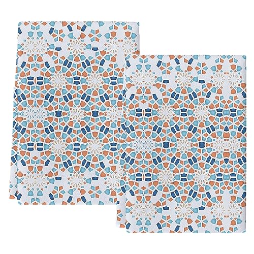 Geometric Circle Gradient Kitchen Towel Set of 2, Absorbent Microfiber Hand Towels for Kitchen Bathroom Bar Decorative Blue and White Porcelain Texture Ultra Soft Resuable Cleaning Cloths Fast Drying - size: 2PCS-18" x 28"