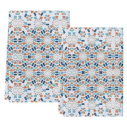 Geometric Circle Gradient Kitchen Towel Set of 2, Absorbent Microfiber Hand Towels for Kitchen Bathroom Bar Decorative Blue and White Porcelain Texture Ultra Soft Resuable Cleaning Cloths Fast Drying - size: 2PCS-18" x 28"