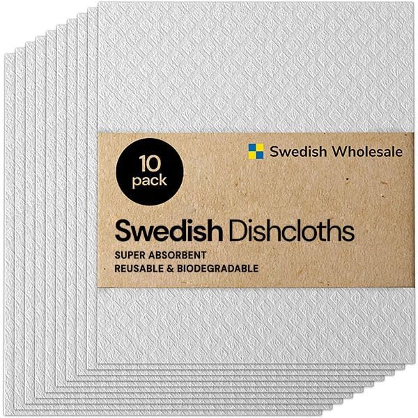 Swedish Wholesale Dishcloths Reusable 8" x 7" Sponge Cloths, Bulk 10 Pack of High Absorbent Cellulose Dish & Kitchen Cleaning Hand Towels, Wring to Dry & Machine Wash, Odor Resistant, White - color: White