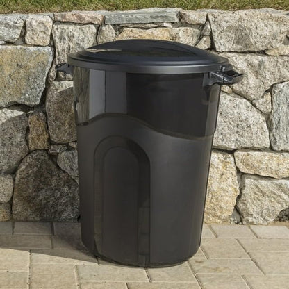 32 Gallon Heavy Duty Plastic Garbage Can, Included Click Lock Lid, Large Trash Can Sturdy Handles, Garage Trash Can, Indoor and Outdoor, Black