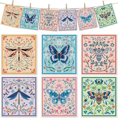 6 Packs Swedish Paper Cloths for Kitchen, Reusable Paper Towels Washable Dish Rags, Highly Absorbent Kitchen Towels Quick Drying Swedish Sponge Cleaning Dish Cloths (Insects Floral) - color: Flying Animals