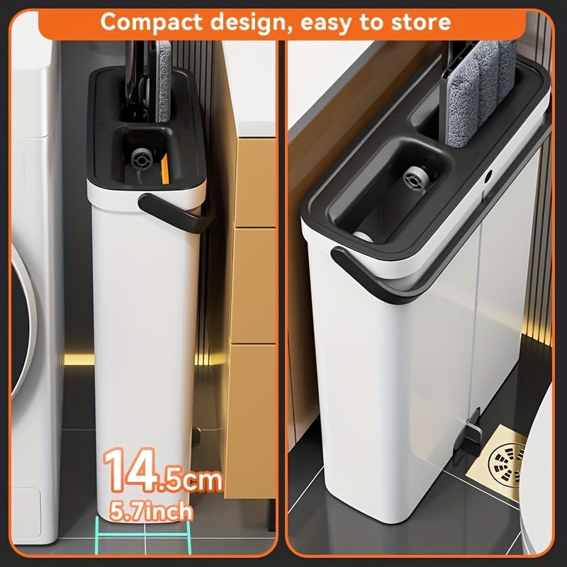 1 Set Flat Mop and Bucket System, Giving Microfiber Washable and Reusable Pads, Dry and Wet Mop for Floor Cleaning, Mop Bucket with Wringer, Suitable for Wooden Floors; Ceramic Tiles; Wall Cleaning