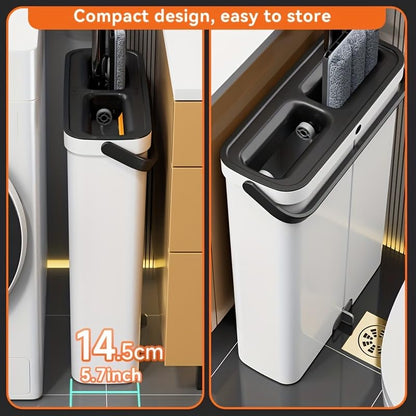 1 Set Flat Mop and Bucket System, Giving Microfiber Washable and Reusable Pads, Dry and Wet Mop for Floor Cleaning, Mop Bucket with Wringer, Suitable for Wooden Floors; Ceramic Tiles; Wall Cleaning