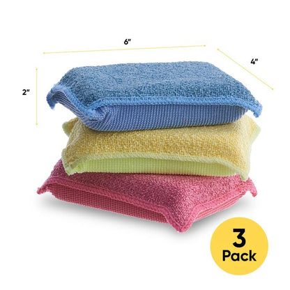 Miracle Microfiber scrubbing Sponges Non-Scratch Sponge Scrubber Heavy Duty Multi-Purpose Cleaning of Dishes, Kitchen, Baths, and Countertops, Machine Washable, 3 Pack, by Superio