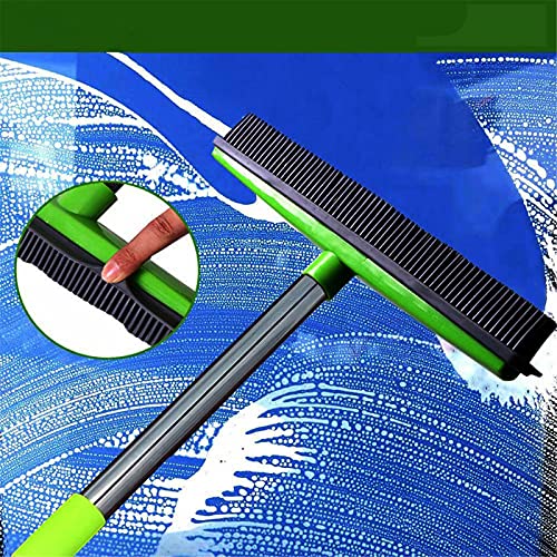 ASkinds Carpet Hair Removal Broom with Squeegee, Rubber Floor Broom, Adjustable Long Handle 49" Length for Pet Cat Dog Hair, Carpet Hardwood Tile Windows Clean, Water Resistant, Green