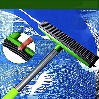 ASkinds Carpet Hair Removal Broom with Squeegee, Rubber Floor Broom, Adjustable Long Handle 49" Length for Pet Cat Dog Hair, Carpet Hardwood Tile Windows Clean, Water Resistant, Green