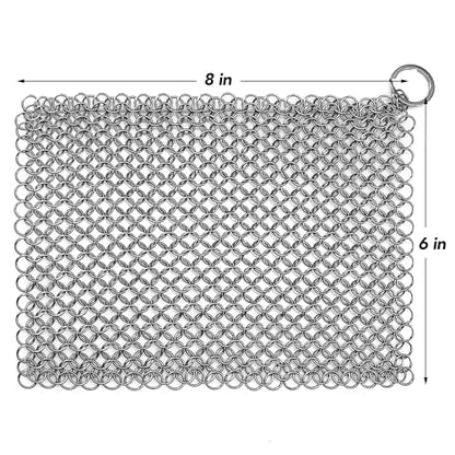 TOPULORS Cast Iron Scrubber 316 Stainless Steel Skillet Cleaner 8"x6" Chainmail Scrubber Scraper Chain Mail Link Scrub for Cast Iron Pre-Seasoned Pans, Griddles, BBQ Grills, and Pot Cookware Cleaning - size: Rectangle - 8× 6 inches