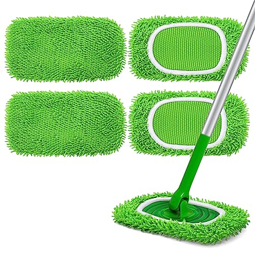 Reusable Microfiber Mop Pads Compatible with Swiffer Sweeper- 4 Pack Dry Sweeping Cloths & Wet Mopping Cloths - Chenille Washable Wet Pads Refill for Mopping Floors (Mop is not Included) - color: 4 Pack (Green)