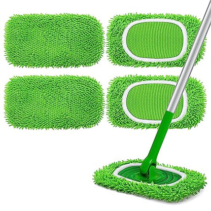 Reusable Microfiber Mop Pads Compatible with Swiffer Sweeper- 4 Pack Dry Sweeping Cloths & Wet Mopping Cloths - Chenille Washable Wet Pads Refill for Mopping Floors (Mop is not Included) - color: 4 Pack (Green)