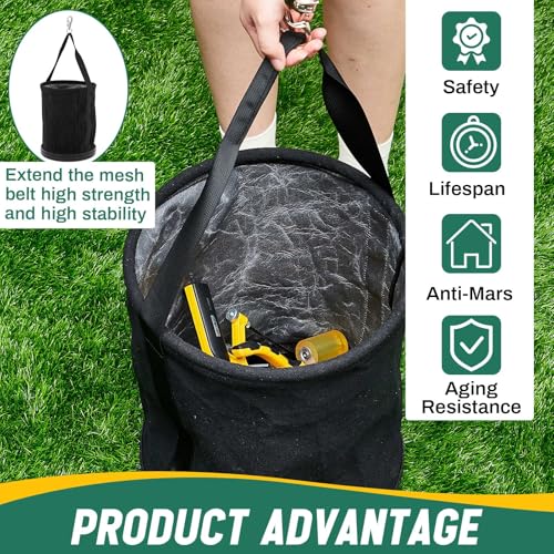 2 Pack Canvas Bucket 15" x 12" Heavy Duty Lineman Tool Bag with Plastic Bottom & Metal Hook Electrician Tool Organizer for Jobsite Use, Load Rated up to 150 Pounds (Black) - color: Black