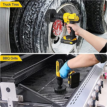 HUAWELL 8 Piece Black Drill Brush Ultra Stiff Cleaning Brush with Extend Attachment Set- All Purpose for Bathroom Surfaces, Grout, Smokers, Grills, Floor, Tile and Hard Water(Black) - color: Black