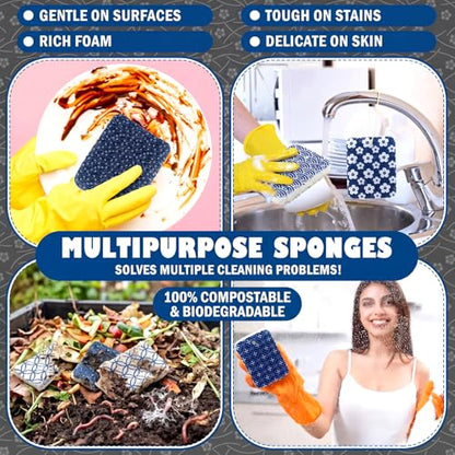Hahafelt 36 Counts Compressed Cellulose Sponges Bulk Pop up Japanese Pattern Natural Kitchen Compostable Non Scratch Dish Sponges for Washing Dishes, Cleaning Countertop Sink - style: Japanese