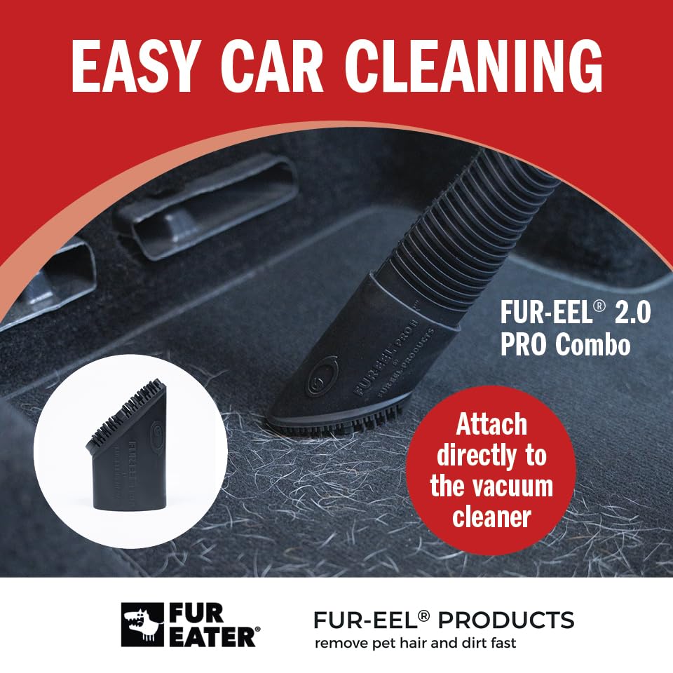 FUR-EEL PRO 2.0 Pet Hair Remover Vacuum Attachment, Replaceable Rubber Brush Head for Dog & Cat Hair, Fits 1-1/4, 1-3/8 & 1-1/2 in Round Hoses, for Car Detailing, Carpet & Upholstery - color: Pro 2.0