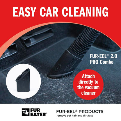FUR-EEL PRO 2.0 Pet Hair Remover Vacuum Attachment, Replaceable Rubber Brush Head for Dog & Cat Hair, Fits 1-1/4, 1-3/8 & 1-1/2 in Round Hoses, for Car Detailing, Carpet & Upholstery - color: Pro 2.0