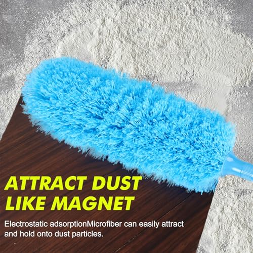 Rainbow Extendable Static Duster Reusable Microfiber Duster with 100" Telescoping Pole, Beandable and Washable Dusters Head for Cleaning Ceiling, Fan, Furniture - size: 32-100inch-3pcs