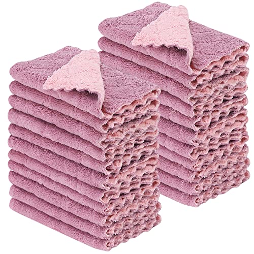 22 Pack Kitchen Dish Cloths, Reusable Dish Towels, Nonstick Oil Washable Fast Drying, Super Absorbent Coral Velvet Cleaning Cloths for Cleaning Tableware, Kitchen, Bathroom(Pink-purple-10" x 6") - color: Pink-purple22