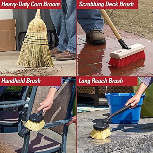 Harper 37518100 Deck/Patio Cleaning Set with 60 in. Handle Deck Brush, Heavy Duty Corn Broom, Scrubbing Brush and Long Reach Scrubbing Brush - style: Deck/Patio Cleaning Set