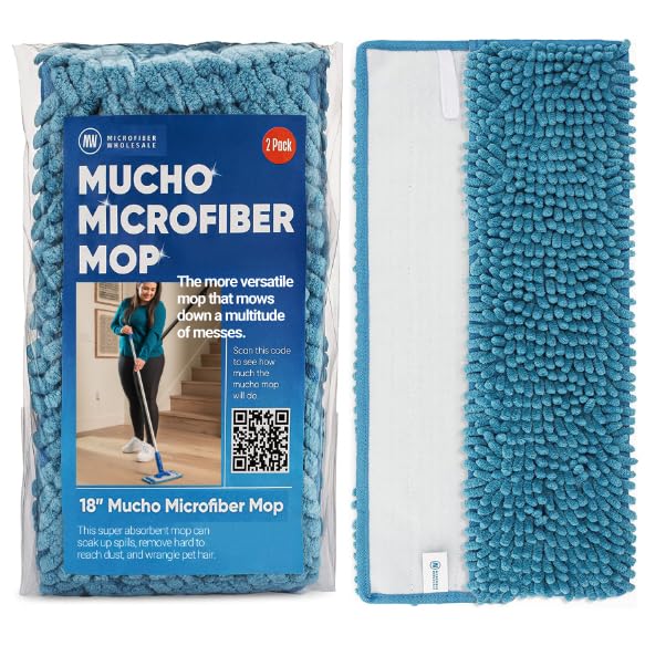 Microfiber Wholesale 18" Chenille Mucho Mop Pad - 2 Pack, Reusable & Washable Microfiber Mop Pads, Compatible with All 18" Flat Mops - size: 18" Pad