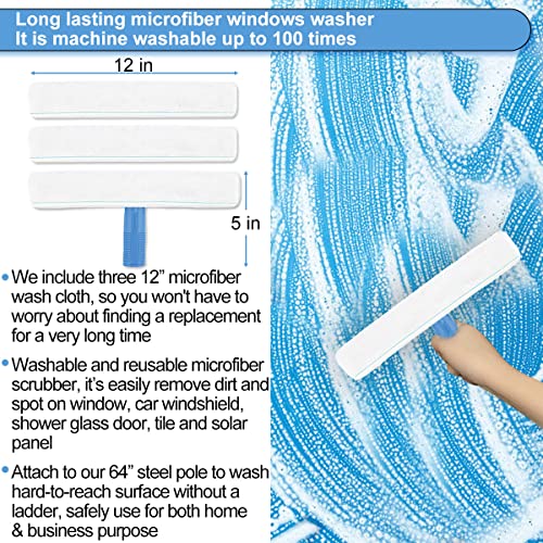AMERWASH PLUS Window Squeegee Washing Kit for Shower Glass Door, Mirror and Window Cleaning, Extra 14'' Wide Squeegee and 2 Microfiber Scrubbers Included (Extension Pole not Included) - size: 14 inches