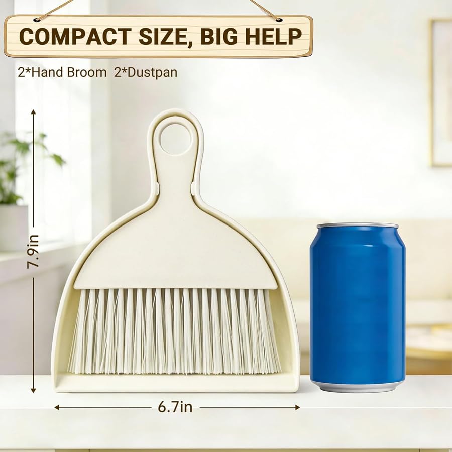THINKLEARN 2PCS Small Dust Pan and Brush Set, Mini Broom Dustpan Kit | Portable Brush Dustpan Combo Set, Beige Cleaning Supplies - color: Beige