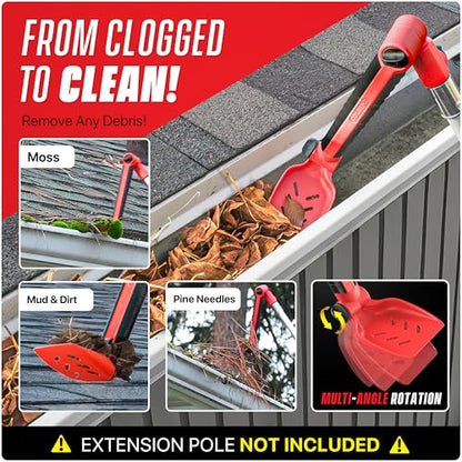 Multi-Angle Gutter Cleaning Tools from the Ground - Gutter Cleaner tool attachment for Threaded Poles - Gutter Scoop & Brush for rain gutter cleaning and leaf removal from Gutter Guard