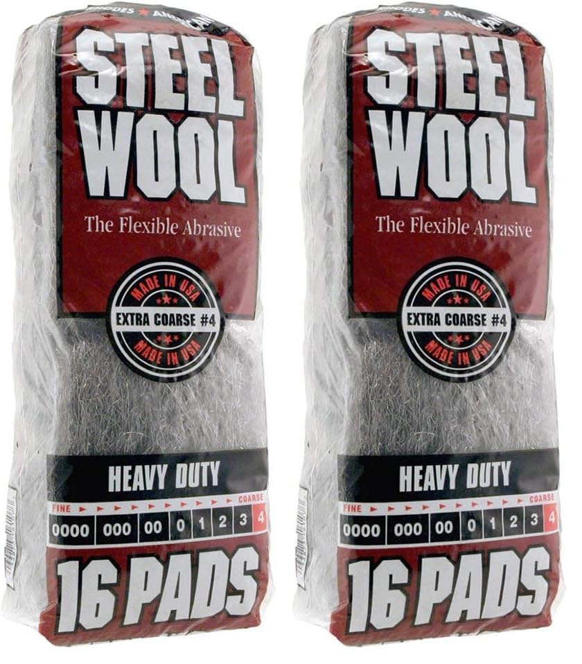 Homax 33873161073 Steel Wool, 16 pad, Extra Coarse Grade #4, Rhodes American, Heavy Duty Steel Wool (Packaging May Vary) (Pack of 2) - size: 16 Pads (Pack of 2), style: Extra Coarse Grade #4