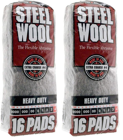 Homax 33873161073 Steel Wool, 16 pad, Extra Coarse Grade #4, Rhodes American, Heavy Duty Steel Wool (Packaging May Vary) (Pack of 2) - size: 16 Pads (Pack of 2), style: Extra Coarse Grade #4