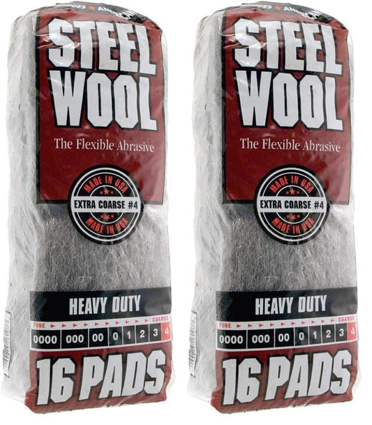 Homax 33873161073 Steel Wool, 16 pad, Extra Coarse Grade #4, Rhodes American, Heavy Duty Steel Wool (Packaging May Vary) (Pack of 2) - size: 16 Pads (Pack of 2), style: Extra Coarse Grade #4