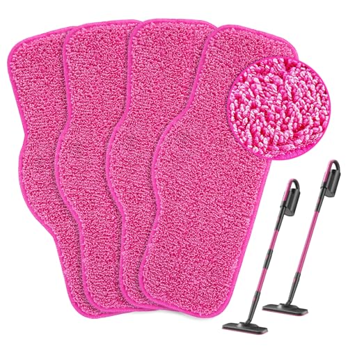 KEEPOW Microfiber Steam Mop Pads Compatible with Schenley Steam Mop Cleaner, Washable and Reusable Replacement Mop Pads Accessories Fit for Steam Mop SLFCSM064 & SLFCSM063 （4 Pack） - color: Pink, 4 Pack