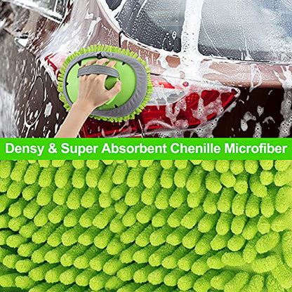 62'' Car Wash Brush with Long Handle Chenille Microfiber Car Wash Mop Mitt Kit Scratch-Free Car Cleaning Brush Care Kits with Replacement Head Supplies for Cars RV Truck Boat - color: Green