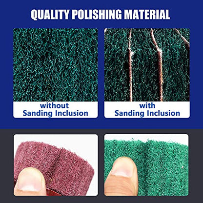 Glarks 10 Pack Non Woven Abrasive Wheel Drill Buffing Attachment Set, Red and Green Scouring Pads Power Scrubber Cleaning Kit with 1/4" Shank for Polishing, Scrubbing and Cleaning Surface
