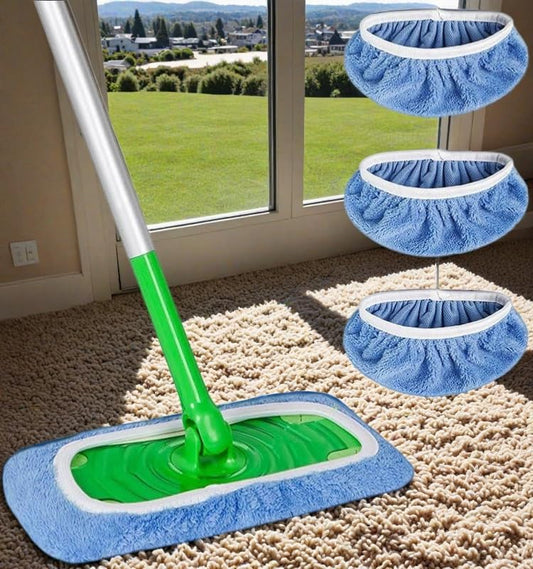 Microfiber Mop Pads - 3 Pack Reusable Washable Refills for Wet & Dry Floor Cleaning - Fits Most Standard Mops - Light Blue Household Cleaning Pads - color: Light Blue