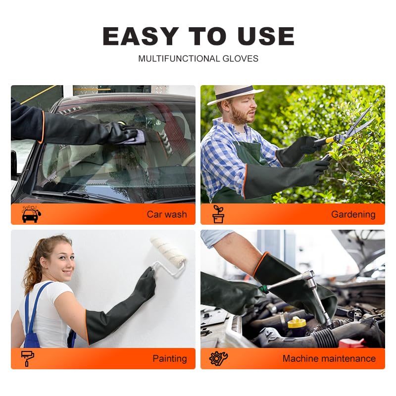 Heavy Latex Chemical Resistant Gloves - Reusable Long Rubber Dishwashing Gloves with Forearm Protection for Men - Waterproof, Industrial Safety Gear, Acid & Alkali Resistant, Oil-Proof，22“XL,1 Pair - size: 22”