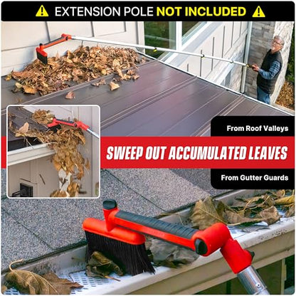 Multi-Angle Gutter Cleaning Tools from the Ground - Gutter Cleaner tool attachment for Threaded Poles - Gutter Scoop & Brush for rain gutter cleaning and leaf removal from Gutter Guard
