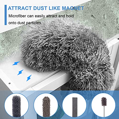 Upgraded Dusters for Cleaning (6pcs), Ceiling Fan Duster with 100" Thickened Extension Pole, Extendable Long Microfiber Duster for High Ceilings, Reusable & Washable Dusting Wand by OOSOFITT - color: Gray