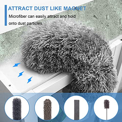 Upgraded Dusters for Cleaning (6pcs), Ceiling Fan Duster with 100" Thickened Extension Pole, Extendable Long Microfiber Duster for High Ceilings, Reusable & Washable Dusting Wand by OOSOFITT - color: Gray