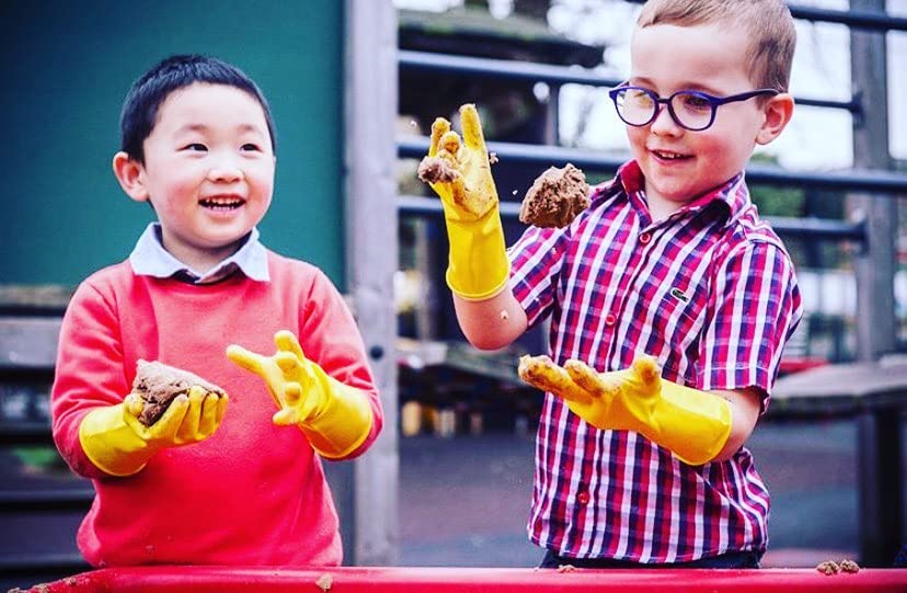 Rubber Gloves for Children Gardening & Washing up Designed for Children - Kids Gloves that fit properly - (PLAIN XS - 6-9 YEARS)
