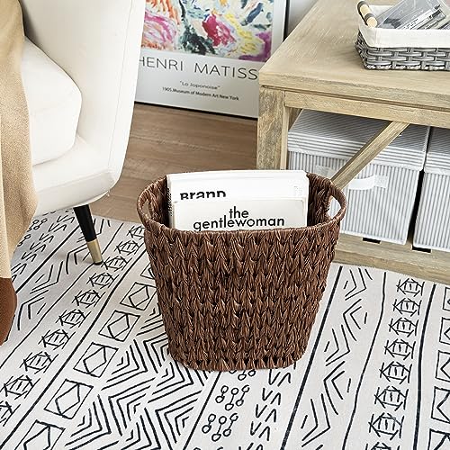 GRANNY SAYS Wicker Waste Basket, Waterproof Bathroom Trash Can, Bedroom Can, Durable Wastebasket with Handles, 15 Liters/4 Gallons - color: Brown, size: Rectangular - 13"L x 7½"W x 12¼"H
