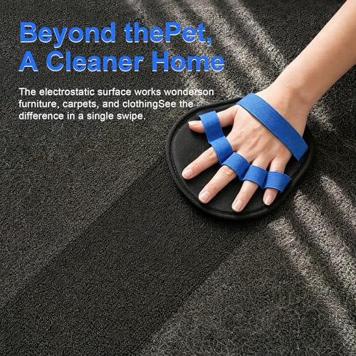 Upgraded Five-Finger Electrostatic Pet Hair Removal Gloves, Reusable Cat & Dog Hair Remover for Couch, Furniture, Carpet, Car Seat, Clothing - Magic Brush Pet Grooming Glove (Blue) - color: Blue