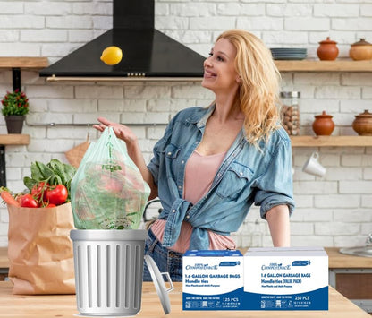 BEIDOU-PAC 1.6 Gallon Compostable Trash Bags with Handle, 250 Count Small Compost Kitchen Garbage Bags, Food Scrap Waste Bags for Countertop Bin, ASTM D6400, US BPI Certified - style: Handle | 1.6 Gallon | 250 Count