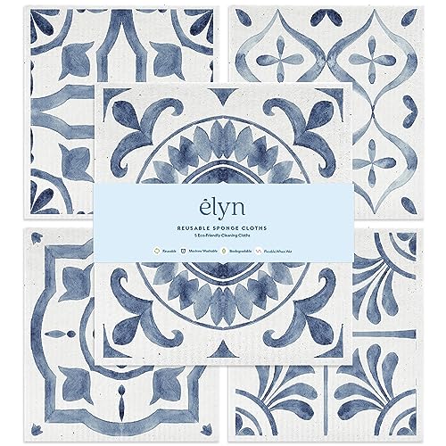 ELYN Swedish Dishcloths, Reusable & Washable Sponge Cloths, Absorbent Cleaning Paper Towels for Kitchen, Dishes, Counters and More, 5 Pack, Assorted Moroccan Pattern - color: Moroccan