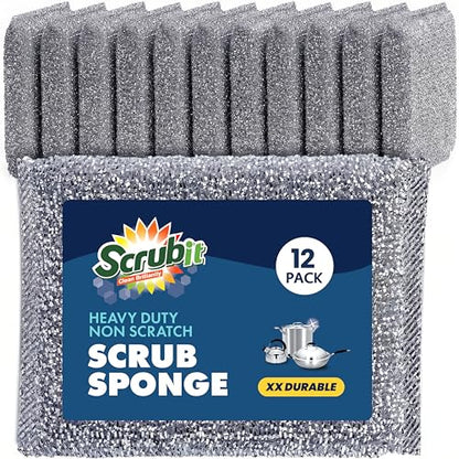 SCRUBIT Scrub Sponges for Kitchen, Non-Scratch Dish Sponges, Heavy Duty Steel Wool Scrubber Sponges Kitchen & Dishes Scrubbers (12)