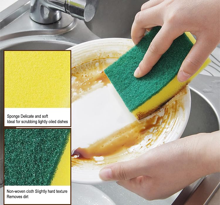 15 Pack Kitchen Cleaning Sponges, Dual Side Cleaning Dish Sponges Cleaning Supplies for Home and Kitchen, Anti-Scratch Scrubbing Sponges