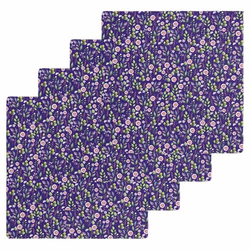 Purple Green Botanical Dish Towels Set, Waffle Weave Kitchen Towels 4 Pieces, Country Watercolor Flower Leaves Microfiber Hair Face Bath Tea Towel Absorbent Quick Drying Cleaning Dish Cloths, 12"x12" - color: Grass Green Light Pink Dark Purple, size: 4PCS